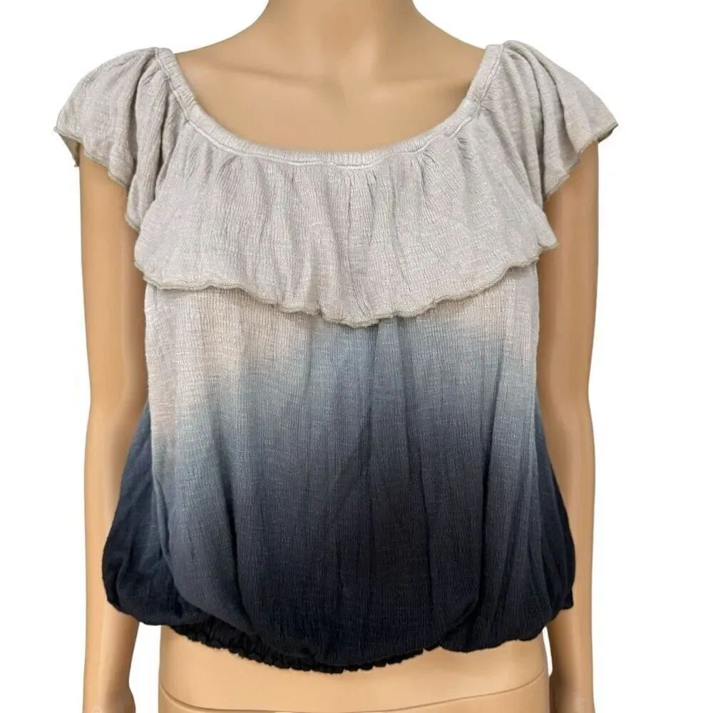 Free People Womens Cora Lee Navy Ombre Ruffled Tee Tank Top Shirt Size S